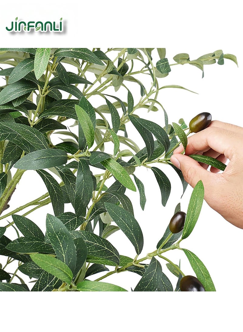 JINFANLI Artificial Olive Tree 180cm Tall Imitation Silk Plant for Home Office Decoration Indoor Fake Potted Tree with Natural Wood Trunk and Lifelike Fruits (Green, 180cm) - Image 4